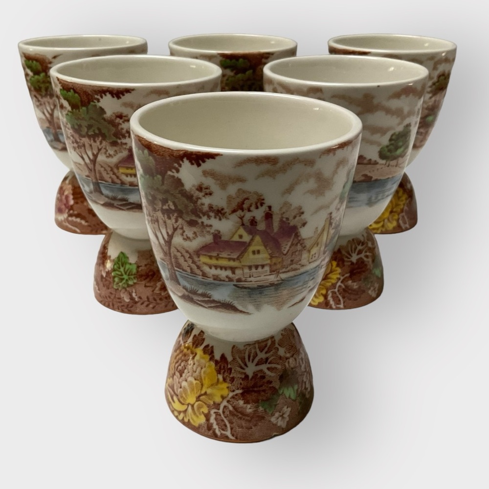 Set of 6 Johnson Brothers Double Egg Cup Transferware Vintage!